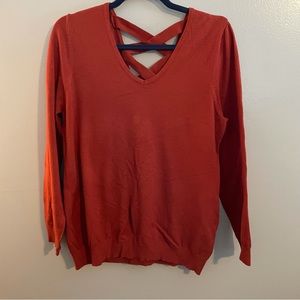 Love Ellie Woman’s Large Rust V Neck Criss Cross V Back Lightweight Sweater